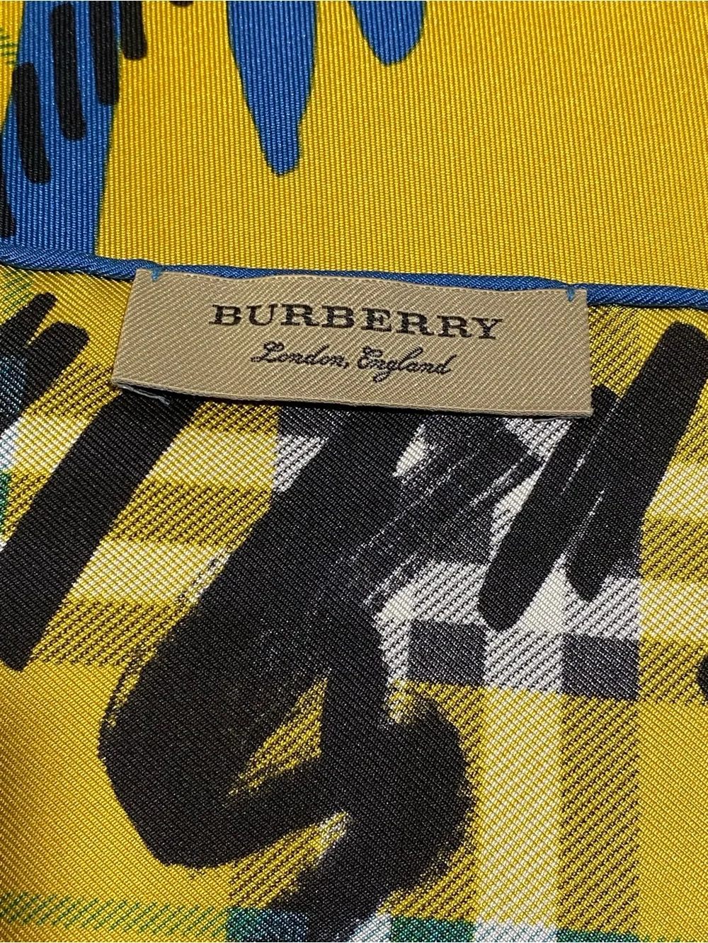 Burberry Yellow, Blue & Black Graphic Silk Scarf